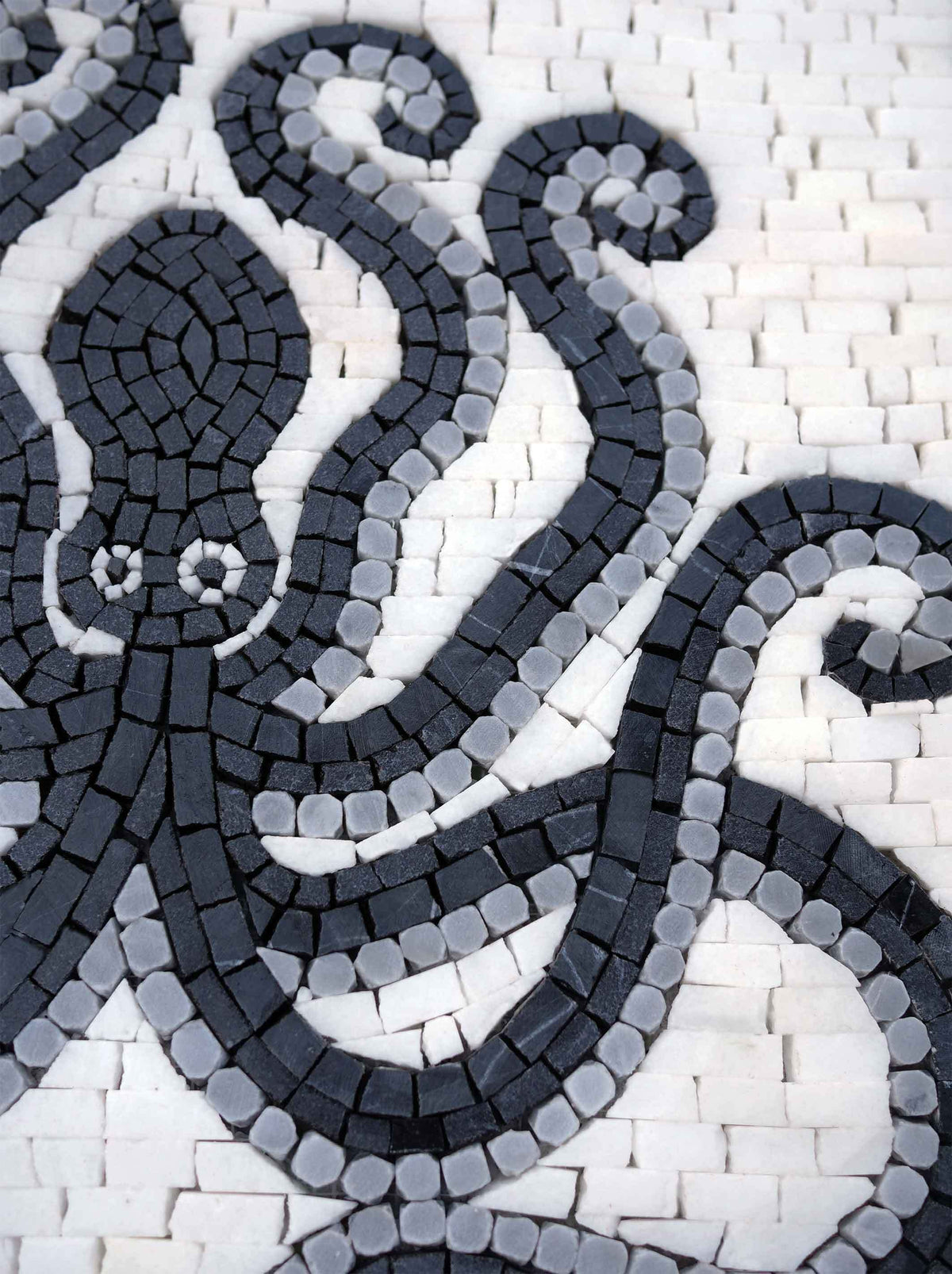 Black & White Octopus – Marine Life Marble Mosaic Wall Art - Mesh Backing