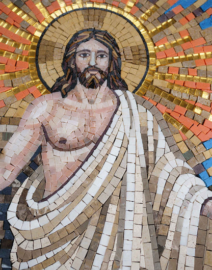 Resurrection of Christ with Easter Lilies – Christian Marble Mosaic Wall Art - Mesh Backing