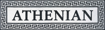 Athenian Custom Name Sign with Greek Key Border – Black & White Marble Mosaic Wall Art - Mesh Backing