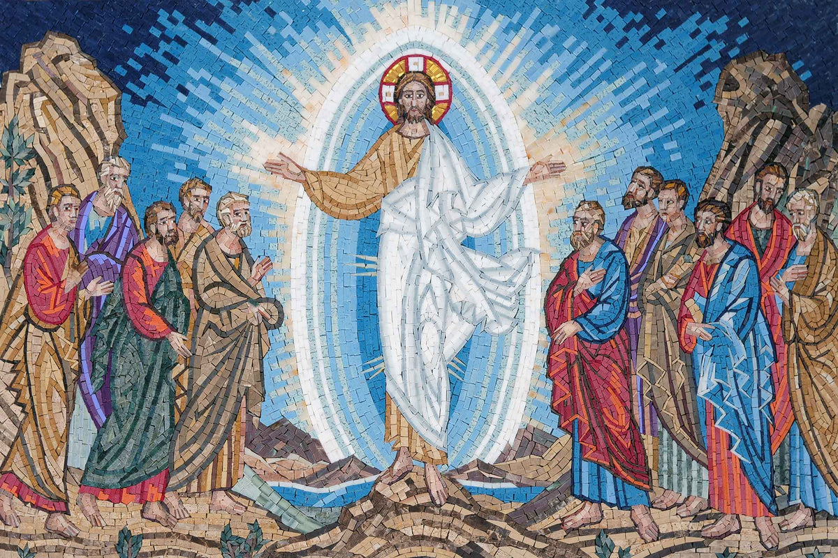 Christ in Glory with Apostles – Blue Christian Marble Mosaic Wall Art - Mesh Backing