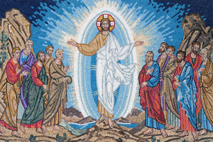 Christ in Glory with Apostles – Blue Christian Marble Mosaic Wall Art - Mesh Backing