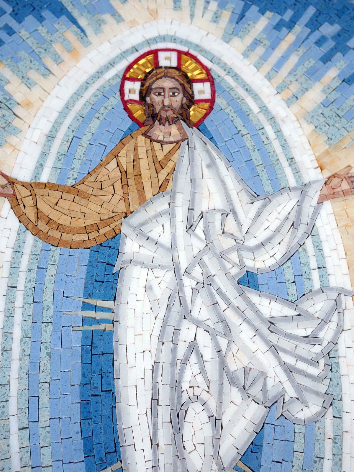 Christ in Glory with Apostles – Blue Christian Marble Mosaic Wall Art - Mesh Backing