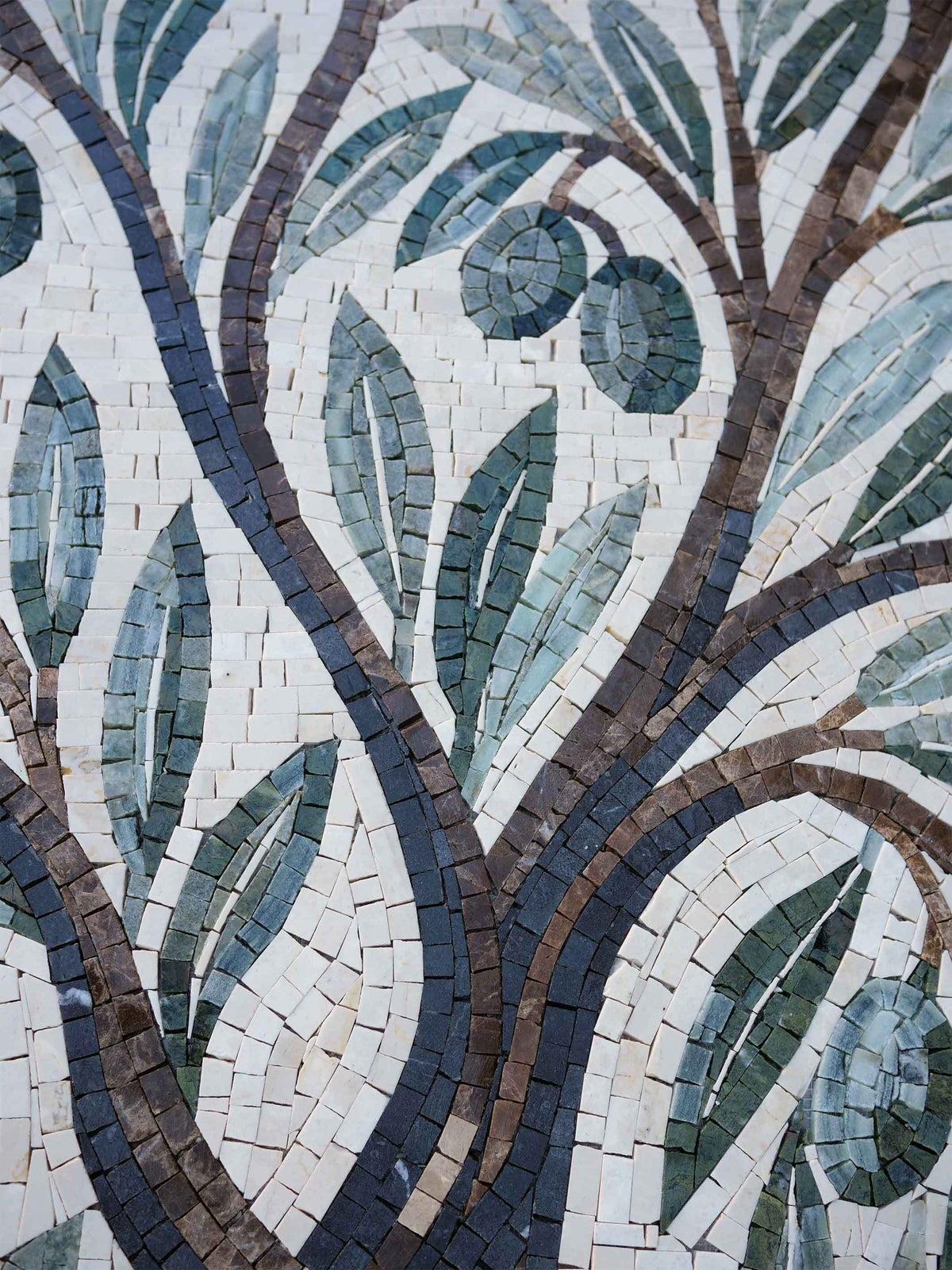 Olive Tree with Ripe Olives – Green & Cream Marble Mosaic Wall Art - Mesh Backing