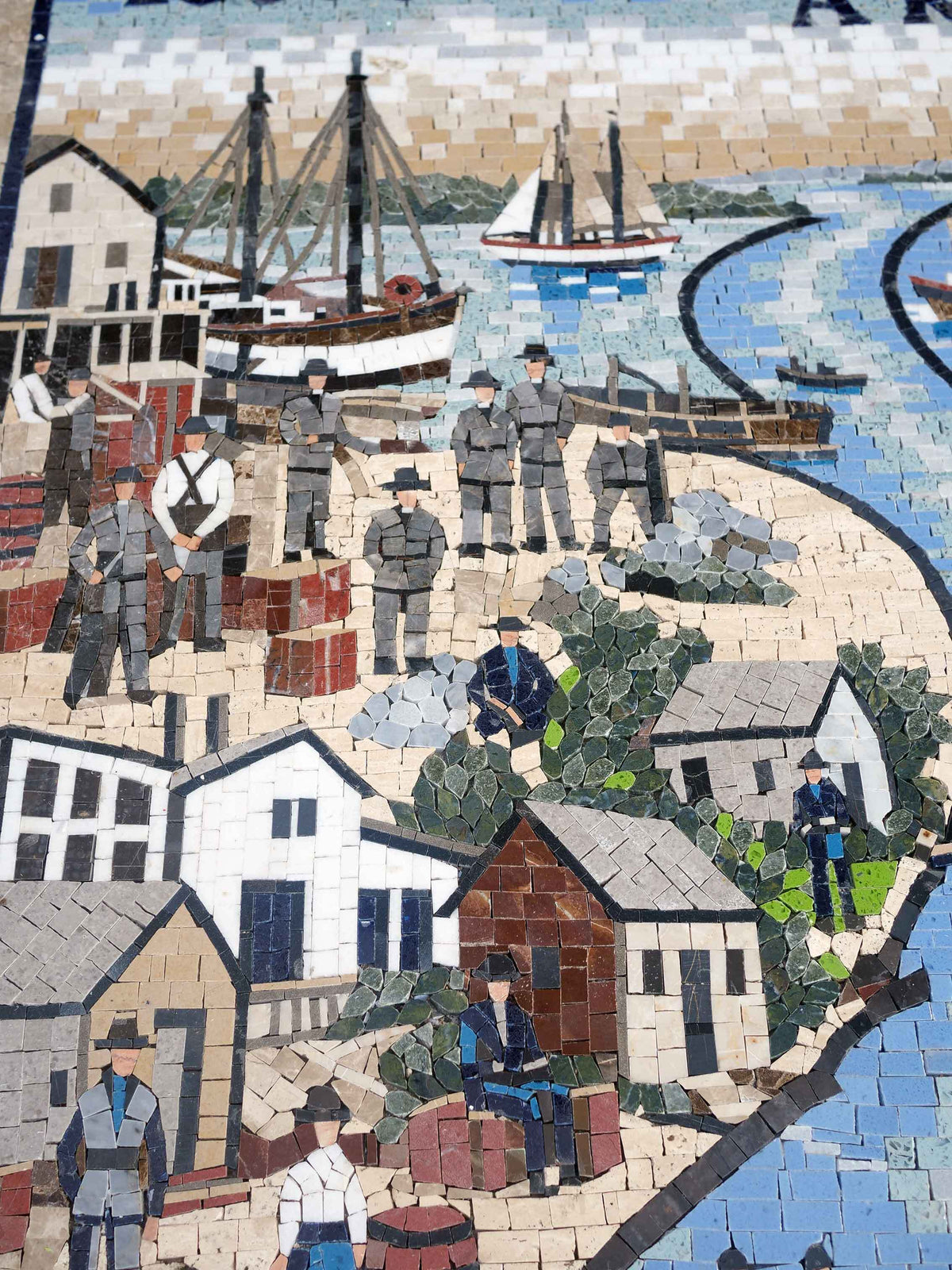 Southport NC A River of Time – Historic Harbor Scene Marble Mosaic Wall Art - Mesh Backing
