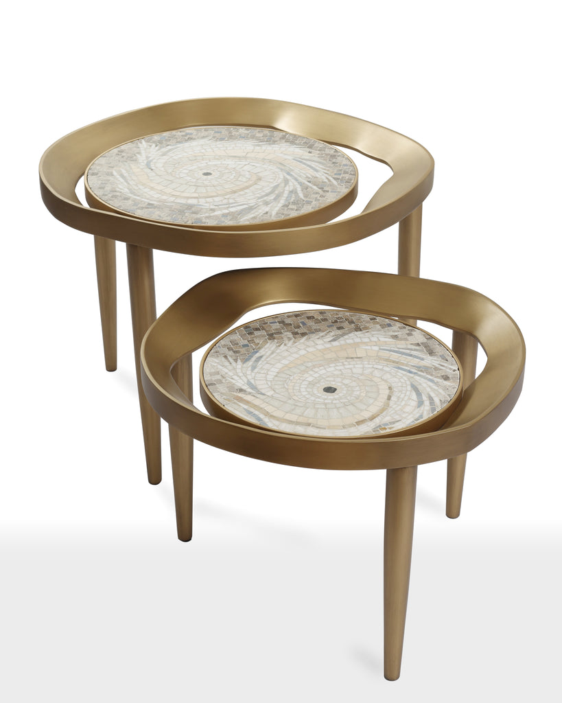 Mesa de centro Duo de mosaico de lujo - Acabado patinado en oro