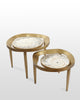 Duo de tables basses en mosaïque de luxe - Finition patinée dorée