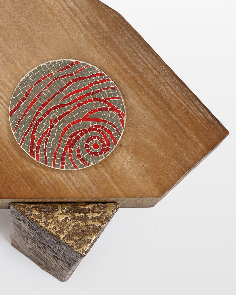 Tavolino da caffè unico in legno di noce con piano in mosaico