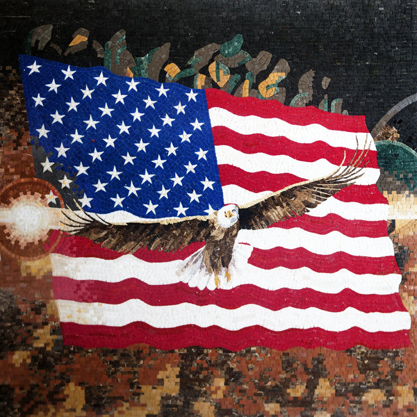 United States Flag With Eagle Mosaic Art