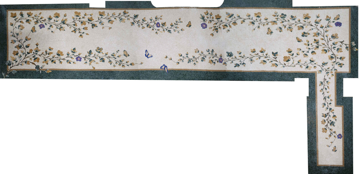 Wildflower Vine Border – Custom Botanical Marble Mosaic Wall Art - Mesh Backing