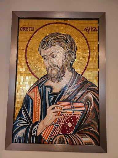 Saint Joseph Figure - Glass Mosaico Mosaic Christian Artwork Luxury Handcrafted Natural Stone Art - Mesh Backing