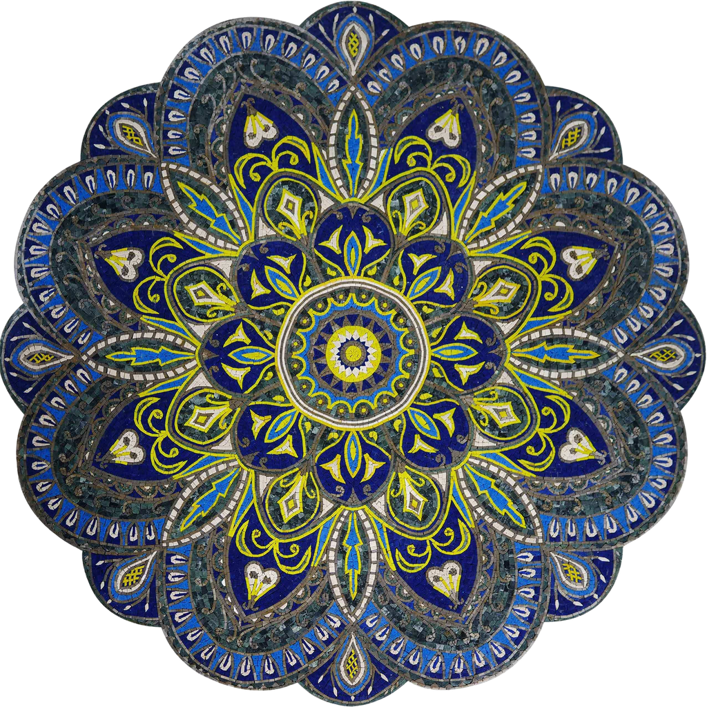 Mosaico Geométrico - Flor Azul y Amarilla