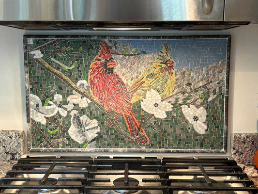 Cardinal Bird Mosaic Art: Handcrafted Tile Bird Portrait