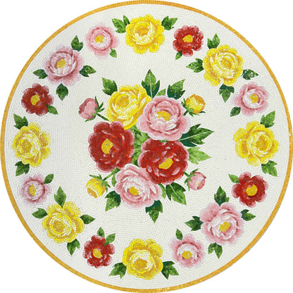 Rose Bouquet Medallion – Floral Glass Mosaic Rug - Mesh Backing