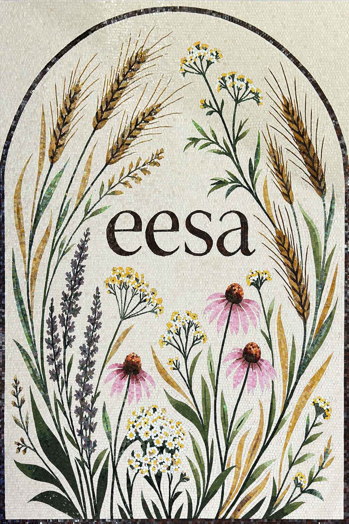 Eesa Custom Botanical Sign – Wildflower Glass Mosaic Wall Art - Mesh Backing