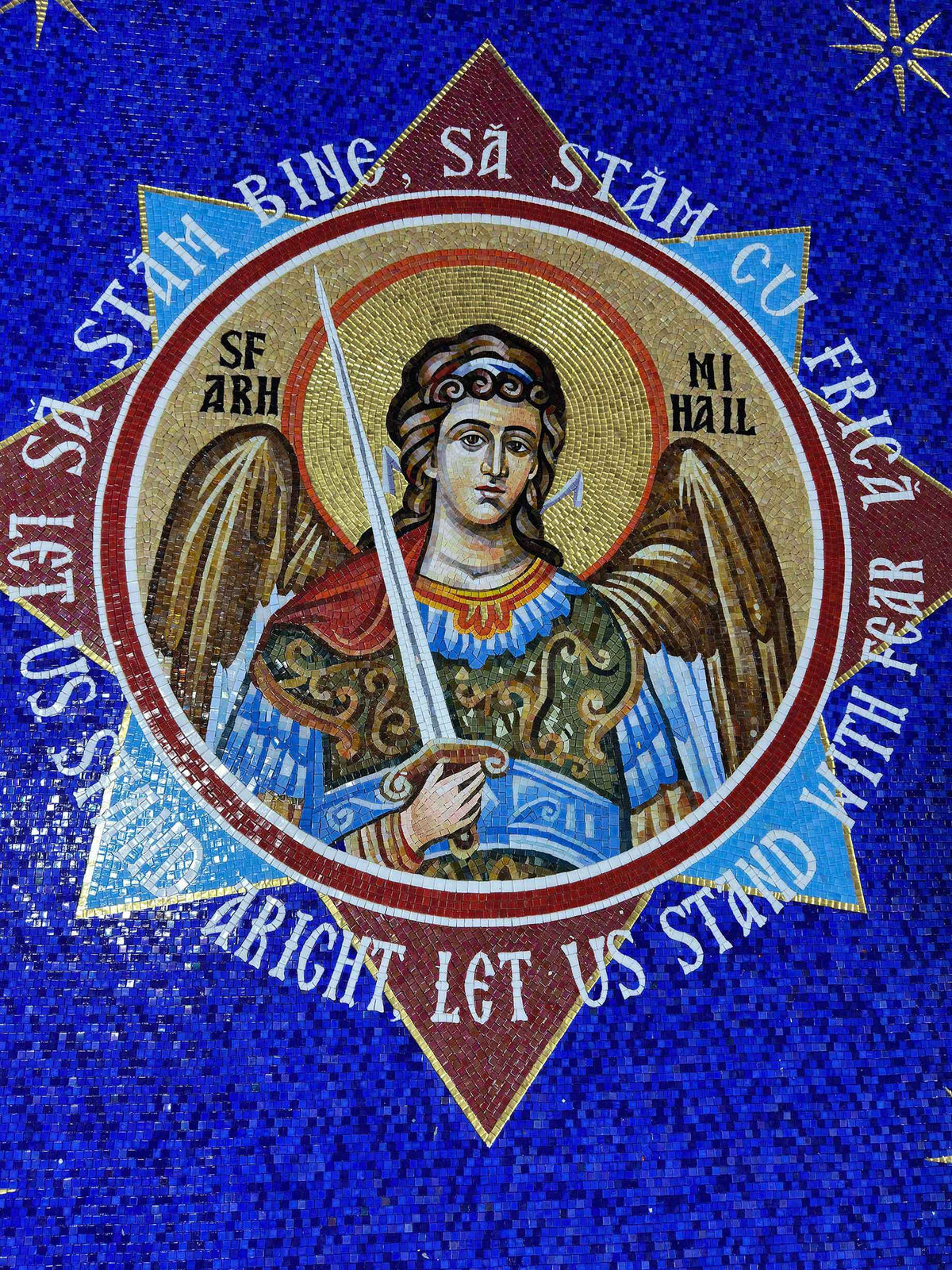Archangels Michael & Gabriel Banner – Byzantine Orthodox Glass Mosaic Icon - Mesh Backing