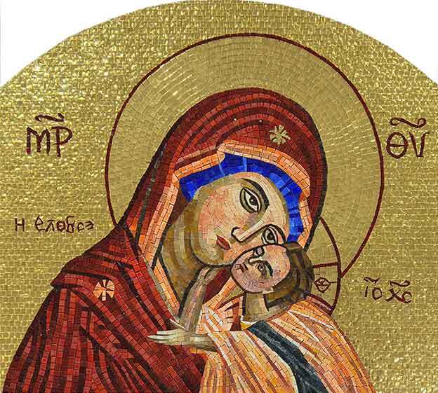 Panagia Eleousa Icon – Byzantine Gold Glass Mosaic Wall Art - Mesh Backing