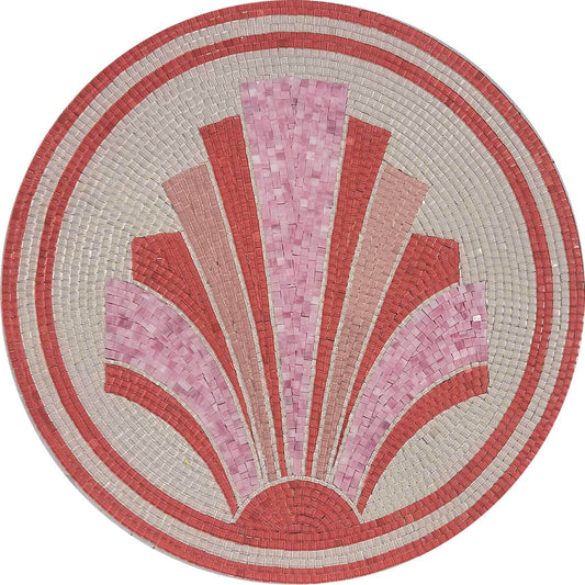 Art Deco Fan Medallion – Pink & Red Round Glass Mosaic Wall Art - Mesh Backing