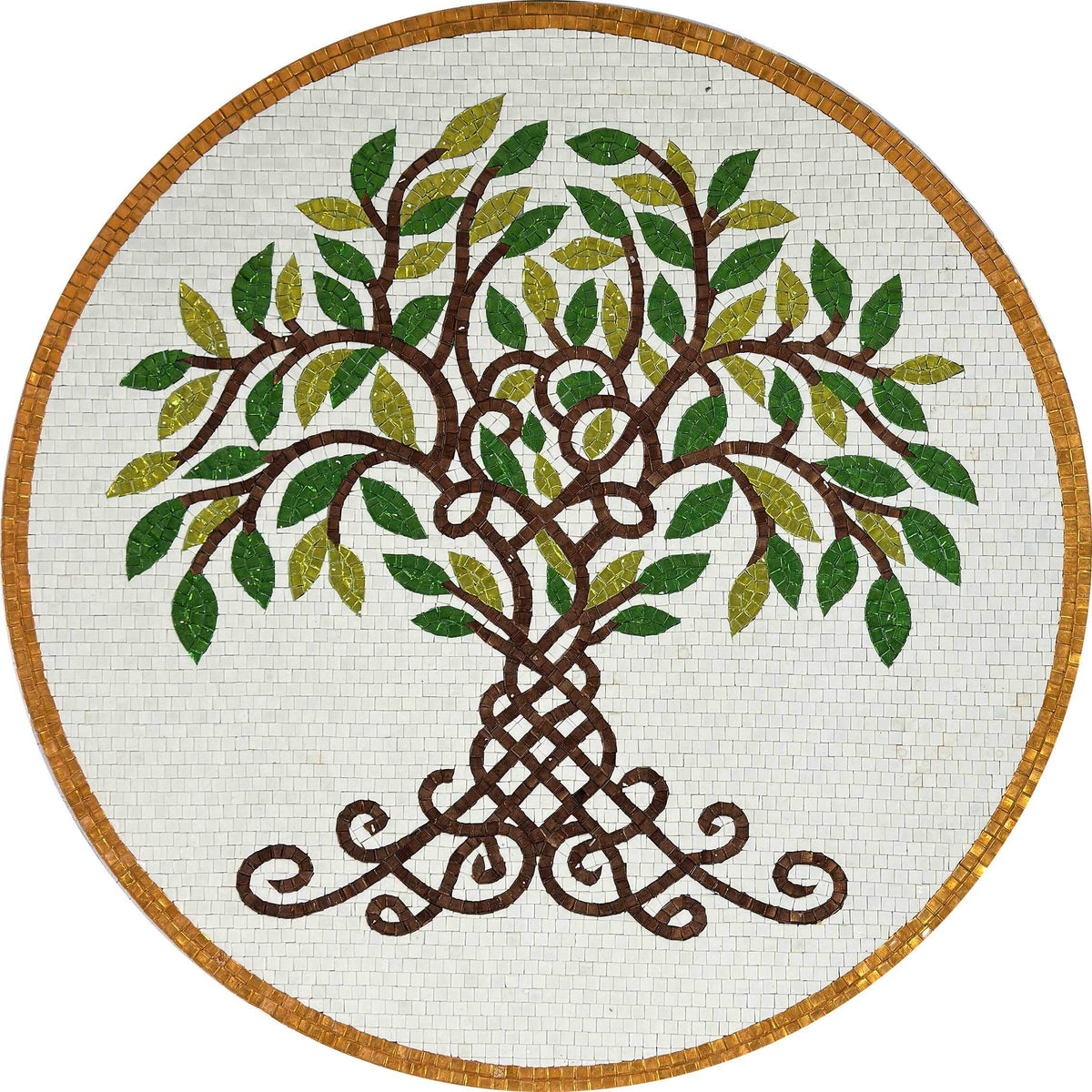 Tree of Life Medallion – Green Round Glass Mosaic Wall Art - Mesh Backing