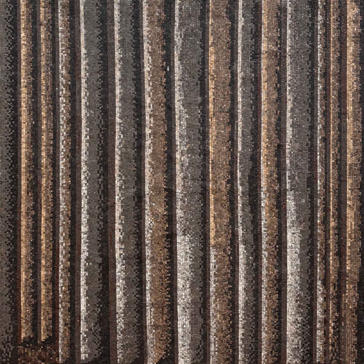 Vertical Stripes Field Tile – Earth Tone Marble Mosaic Pattern - Mesh Backing