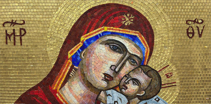 Madonna and Child Iconology – Gold Glass Mosaic Sacred Artwork - Mesh Backing