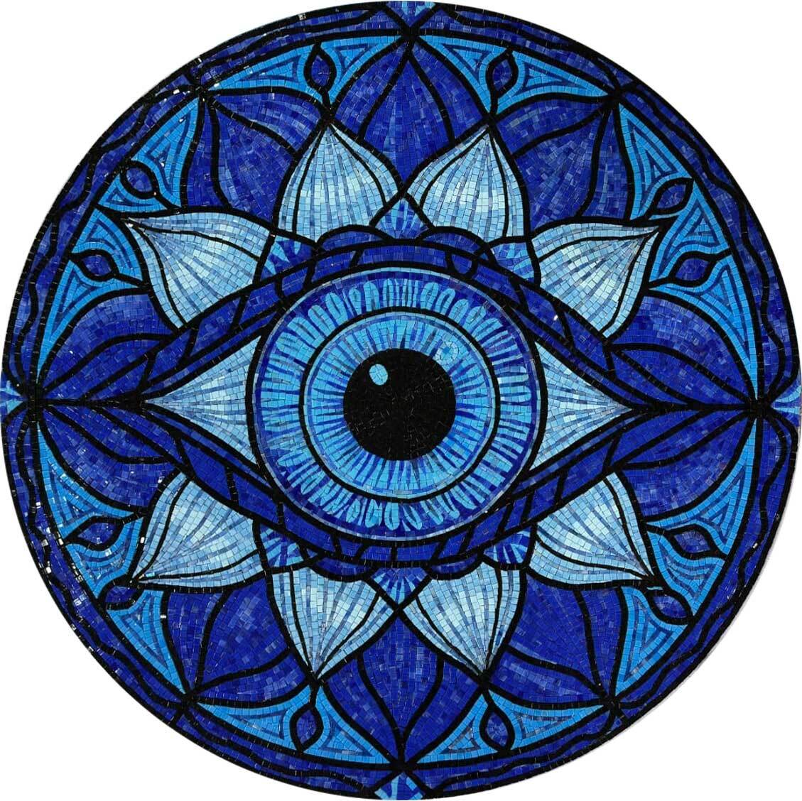 Handmade Natural Marble Evil Eye Mosaic Medallion | Protective Nazar Mandala Art