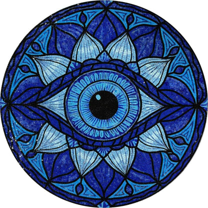 Handmade Natural Marble Evil Eye Mosaic Medallion | Protective Nazar Mandala Art
