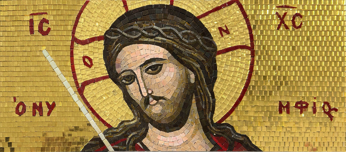 Christ Pantocrator Icon – Byzantine Gold Glass Mosaic Wall Art - Mesh Backing