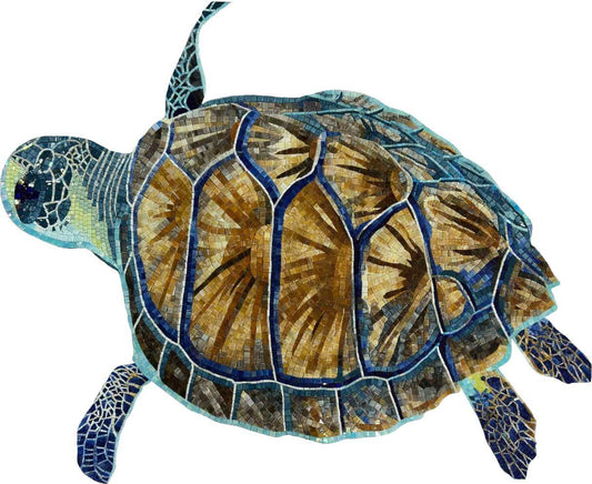 Handmade Natural Marble Sea Turtle Mosaic Mural | Ocean Aquatic Animal Wall Art