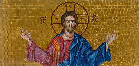 Christ Pantocrator Byzantine Icon – Handmade Gold Glass Mosaic Art - Mesh Backing