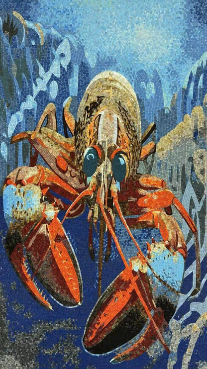 Handmade Natural Marble Lobster Mosaic Wall Art | Dramatic Marine Life Aquatic Decor