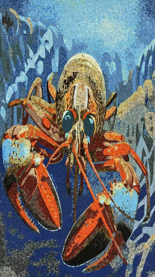 Handmade Natural Marble Lobster Mosaic Wall Art | Dramatic Marine Life Aquatic Decor