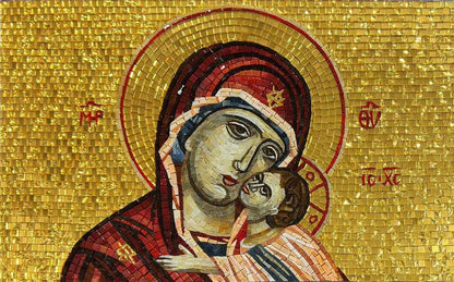 Virgin Mary & Christ Child Vladimir Icon – Byzantine Gold Glass Mosaic Wall Art - Mesh Backing