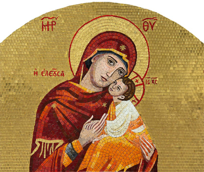 Panagia Eleousa Icon – Byzantine Gold Glass Mosaic Wall Art - Mesh Backing