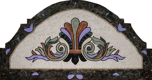Art Deco Arch Palmette – Marble Mosaic Wall Art Architectural Panel - Mesh Backing