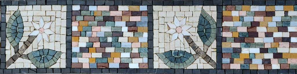 Arte em mosaico de borda de margaridas abstratas
