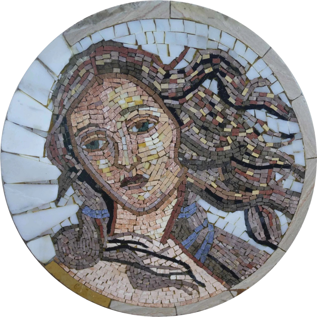 Un'opera d'arte a mosaico con medaglione Muse