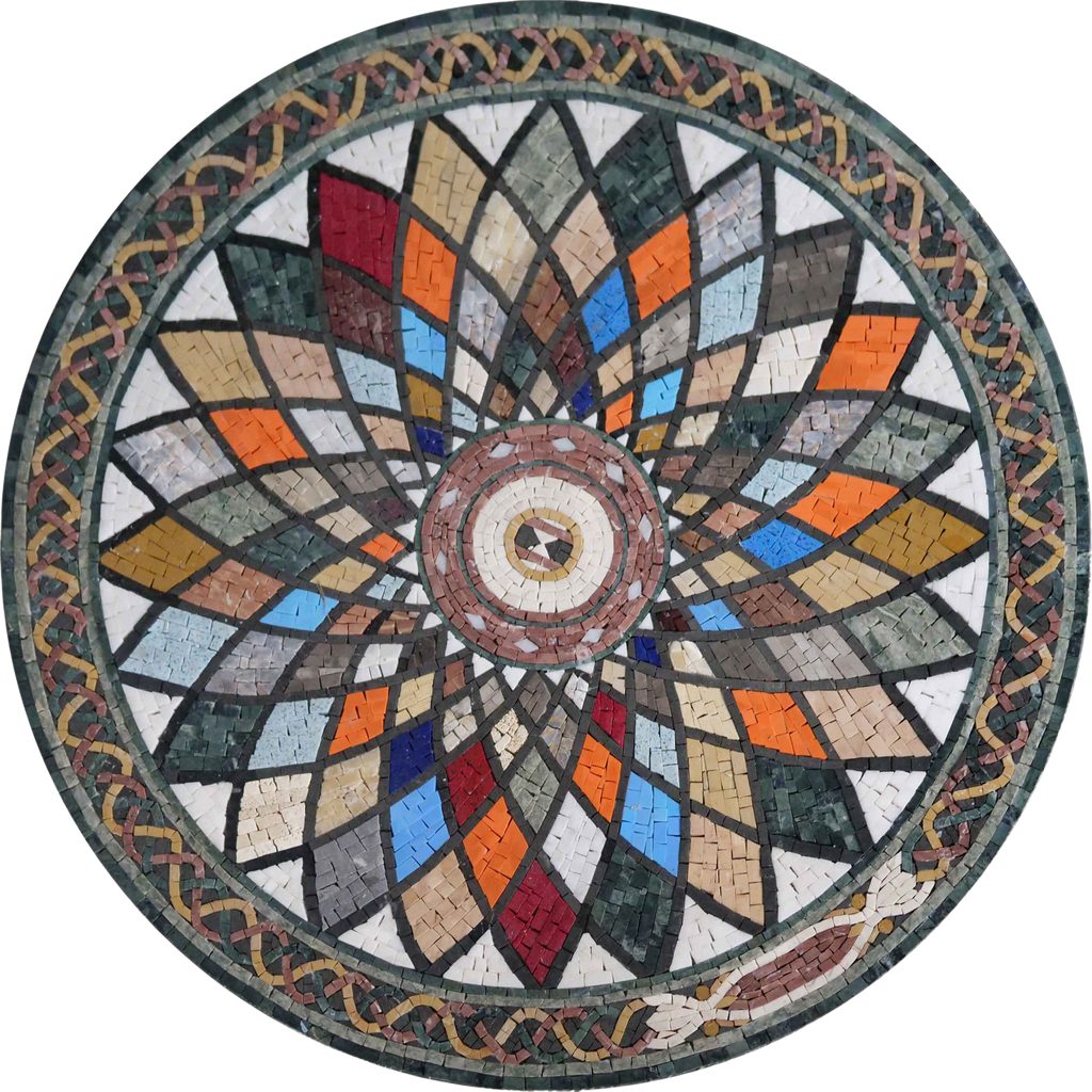 Medalhão em mosaico - arte em mármore multicolorido