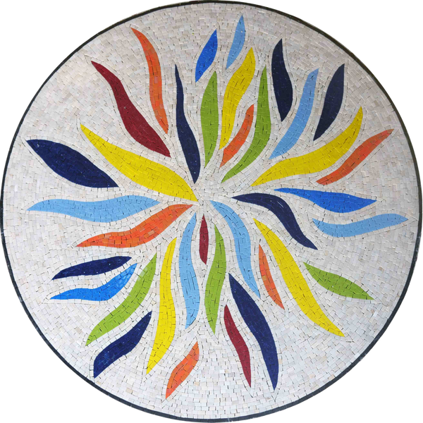 Abstract Sunburst Flame Pattern - Rainbow Mosaic Art - Mesh Backing