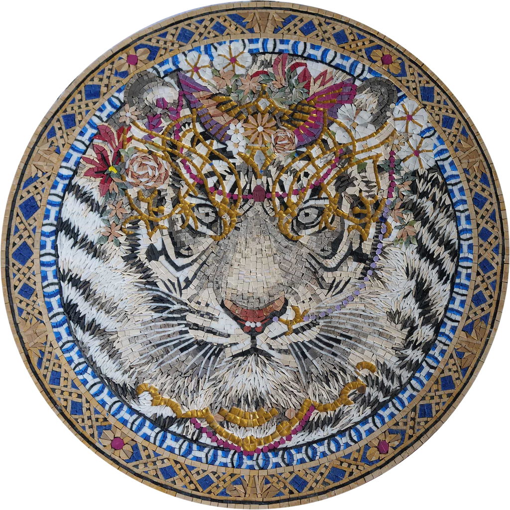 Arte em medalhão em mosaico - Tigre de luxo