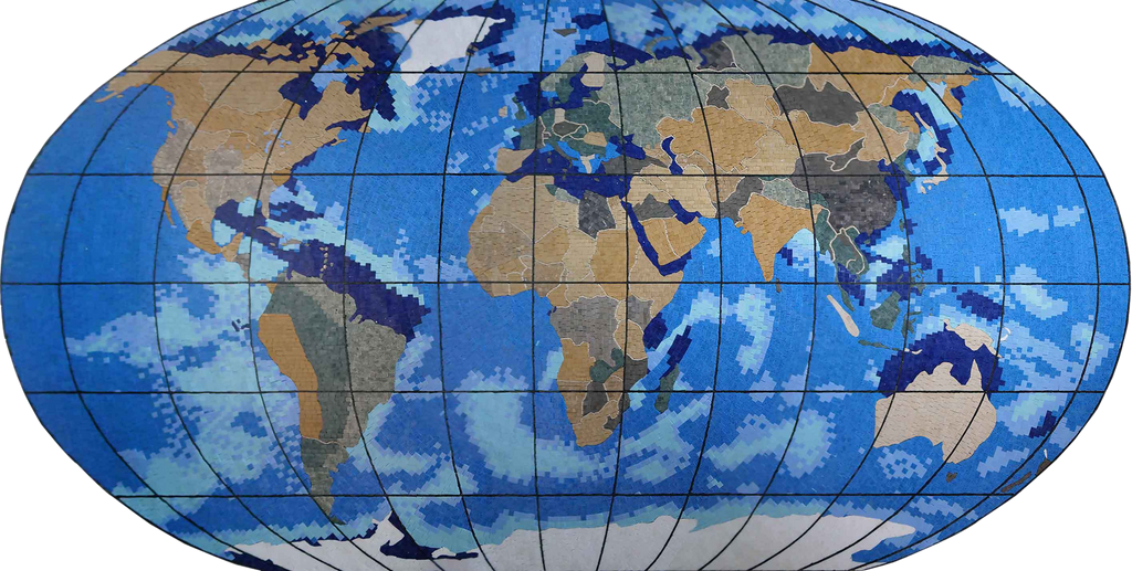 Arte de pared de mosaico - Mapa mundial detallado