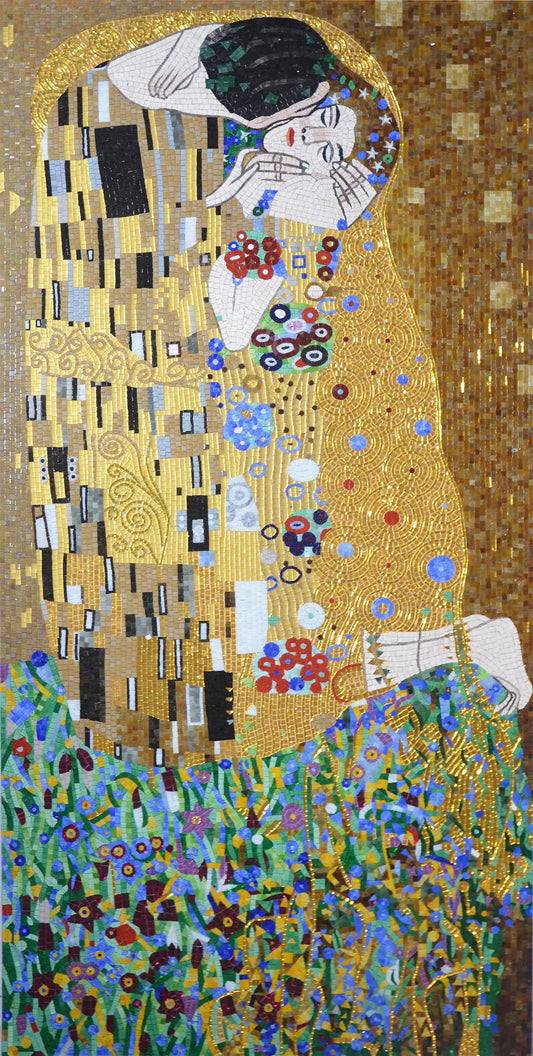 The Kiss by Gustav Klimt - Glass Mosaic Reproduction mosaic kissing artwork