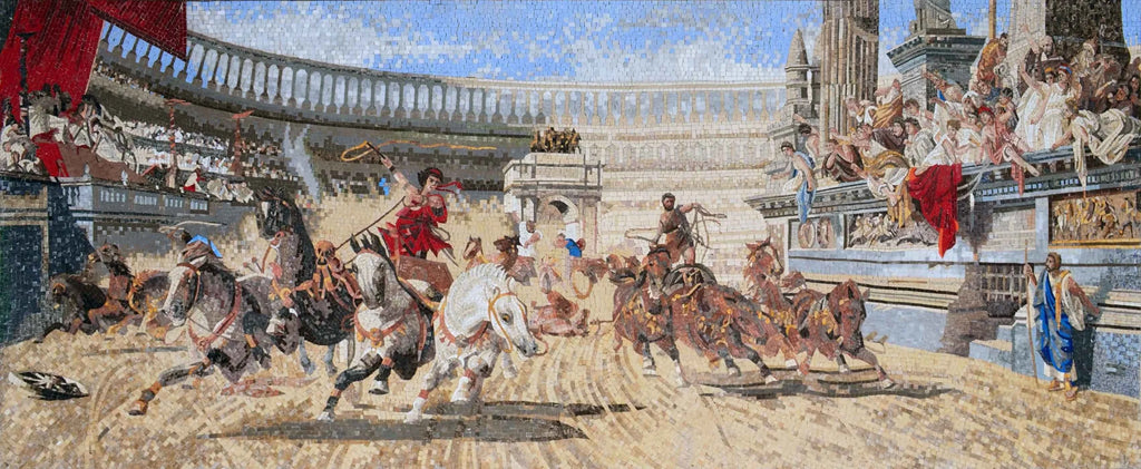 A Roman Chariot Race Wagner - Mosaic Reproduction
