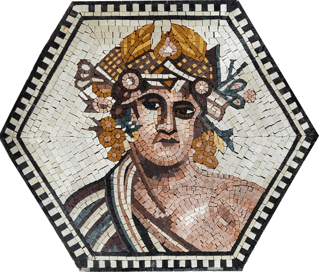 Antigo retrato grego reproduzido com mosaicos