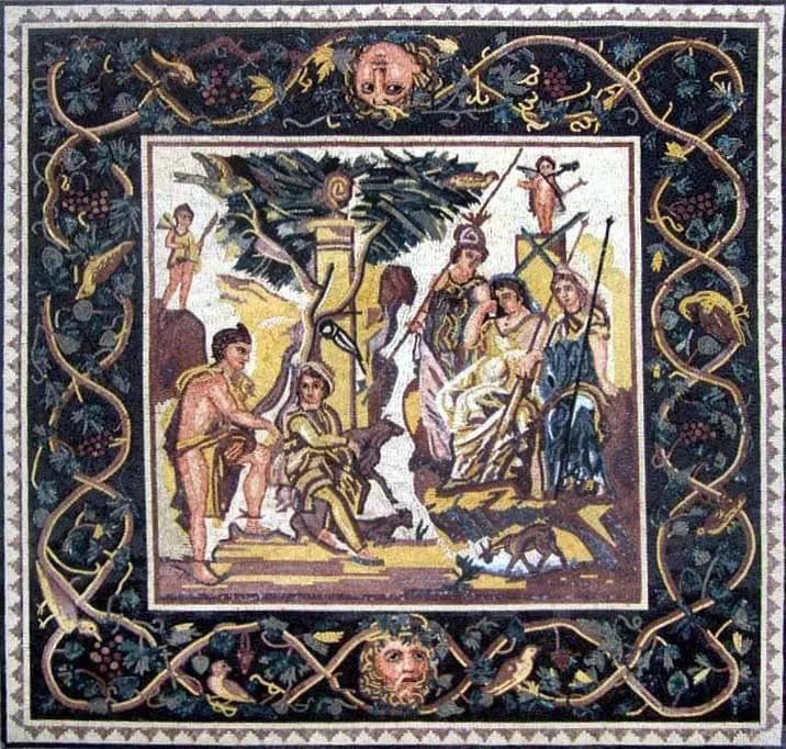 Ancient Scene of the Judgment of Paris Mosaic Design Ideas