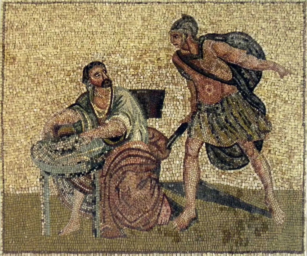 Arte em pedra em mosaico de cena de Arquimides
