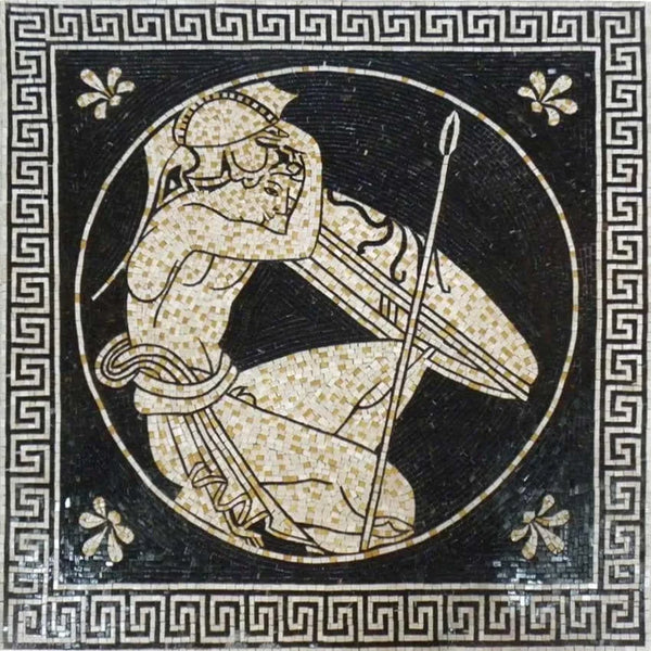 Warrior Shield Motif - Marble Pool Mosaic Designs Geometric Ancient - Mesh Backing