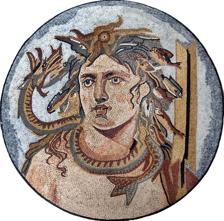 Murales de mosaico del dios griego del mar