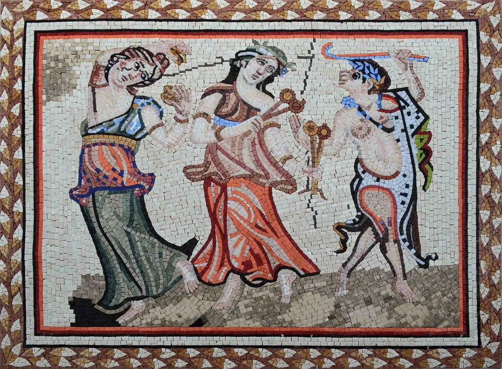 Reprodução em mosaico de mármore - dança dionisíaca