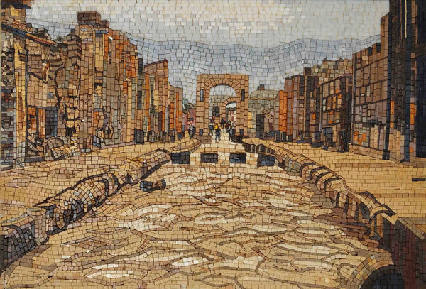 Pompeii Street Scene - Marble Mosaic Mural | Luxury Handcrafted Art