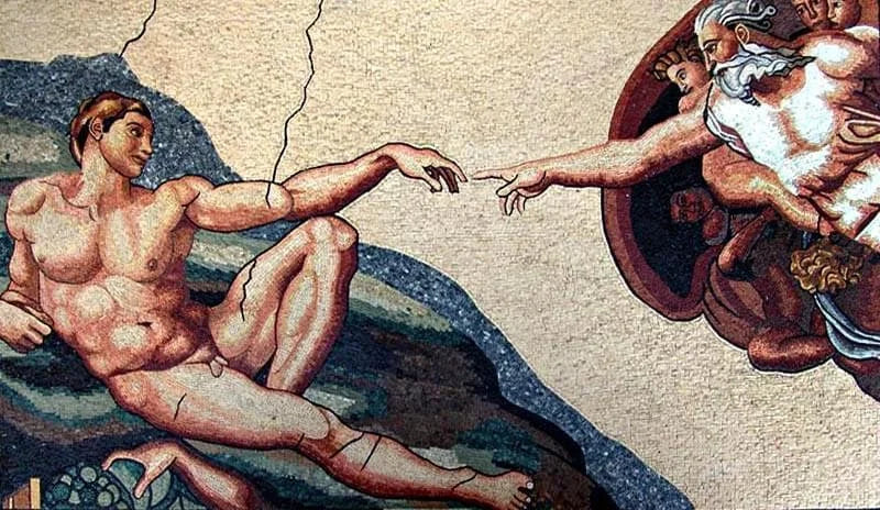 Michelangelos Erschaffung Adams – Mosaik-Kunstreproduktion